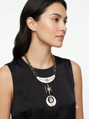 Heidi Daus Statement Gold-Tone and White Pendant Necklace –